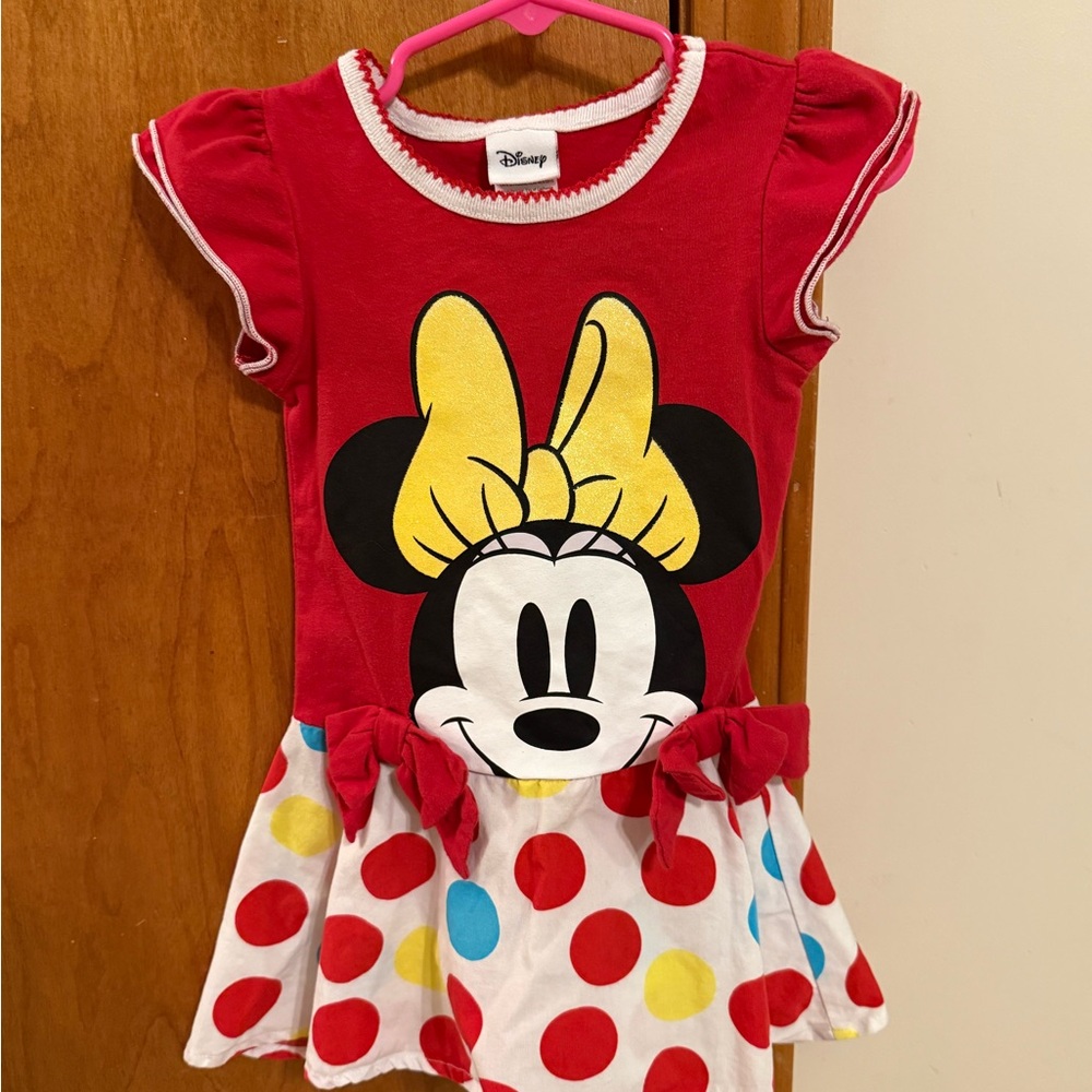 Disney Toddler Girl 2T Red Minnie Mouse Dress Yellow Bow Polka Dot Flounce Skirt